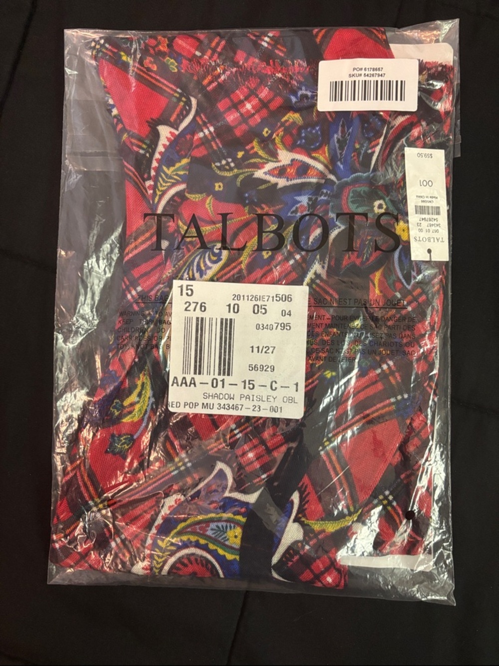 Talbots Women's Red Plaid Paisley Scarf
